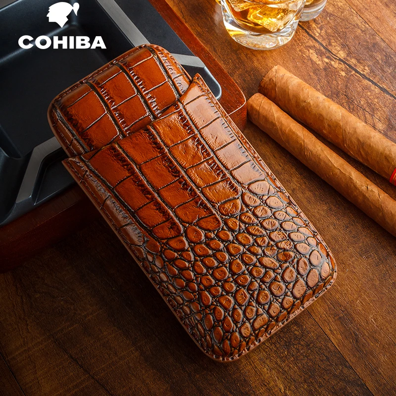 Кожаный чехол для сигар COHIBA с узором под крокодила дорожная кожаная коробка
