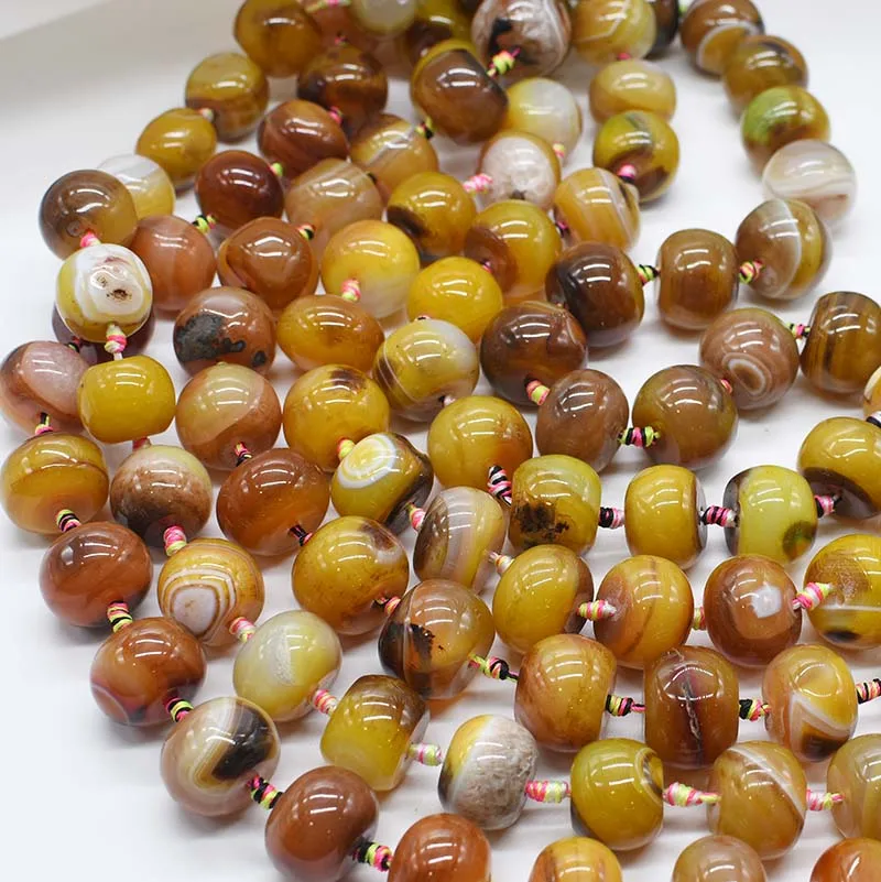 2strands/lot Smooth Round oval yellow pattern agate natural stone beads For DIY Necklace Bracelet Woman Gift Jewelry Making 15