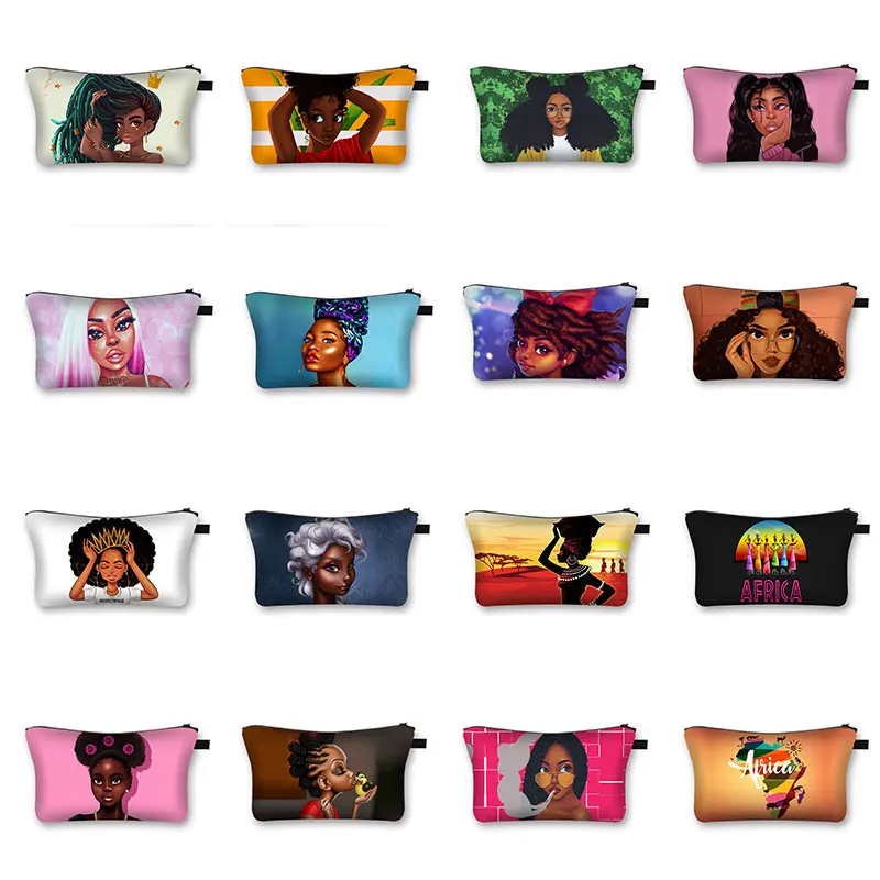 

Cute Afro Girl Print Cosmetic Case Fashion Makeup Bag Toiletry Tool Bags Organizer Bags Female Travel Cosmetic Bag Pouch