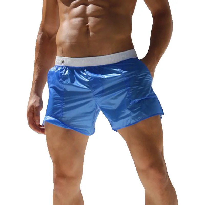 White Blue Пляжные шорты, прозрачные, de praia ho, мужские, летние, новинка, Мужская одежда для плавания, горячая Распродажа, купальный костюм, сексуальные плавки, мужские плавки, мужские плавки, плавки - Цвет: White Blue