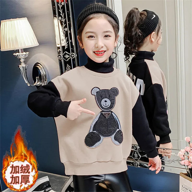 

Bear Thicken Spring Autumn Tops Hoodies Girls Sweatshirts Coat Kids Outwear Teenager Children Clothes High Quality