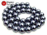 qingmos 10mm super luster round natural black hematite beads for jewelry making diy necklace bracelet earring strands 15 los459