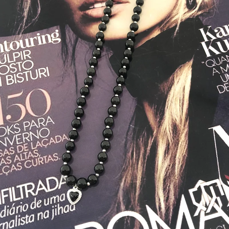 

2Pcs/lot Stainless Steel Black Agate Peach Heart Pendant Love Pendants For Jewelry Making Earrings Bracelet Necklace Wholesale