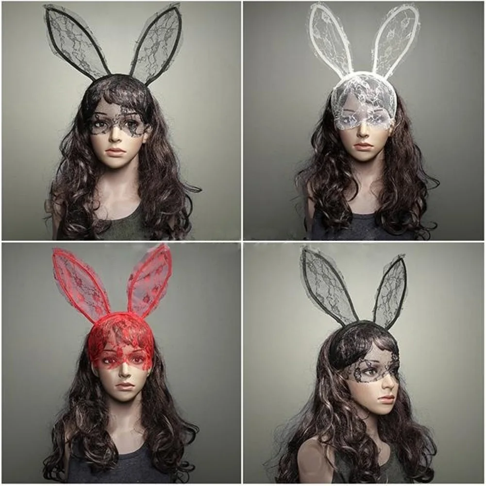 Женские заячьи кроличьи уши кружевная сетчатая вуаль маскарадный декор повязка