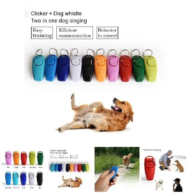 Hot Sale!Combo Dog Clicker & Whistle - Training,Pet Trainer Click Puppy With Guide,With Key Ring xqmg Dog Trainings Supplies New