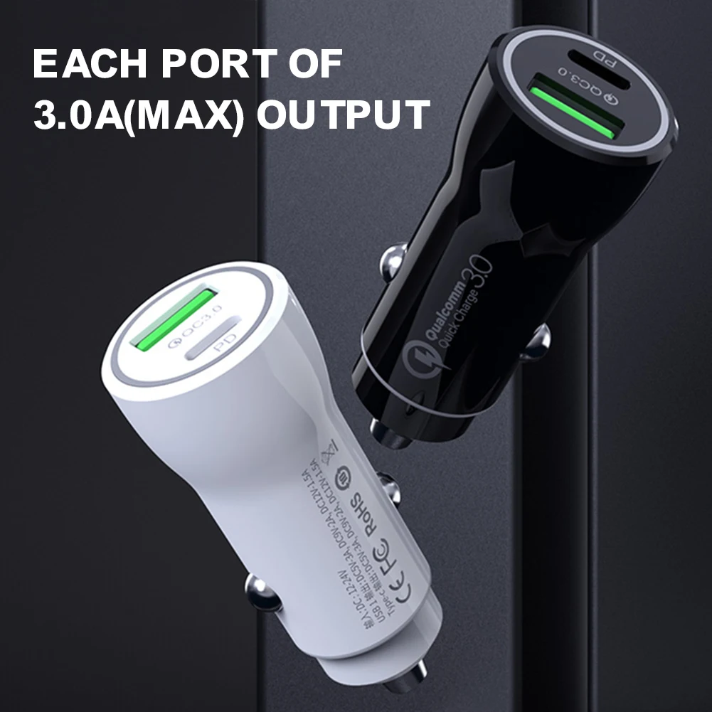 

Dual Ports Car Charger QC3.0 Type C USB PD 3.0 Fast Charging Metal Car Cigarette Lighter Charger 3A For iPhone Galaxy