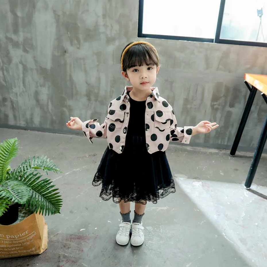 Новинка одежда для маленьких девочек куртка в горошек и платье стиле пэчворк