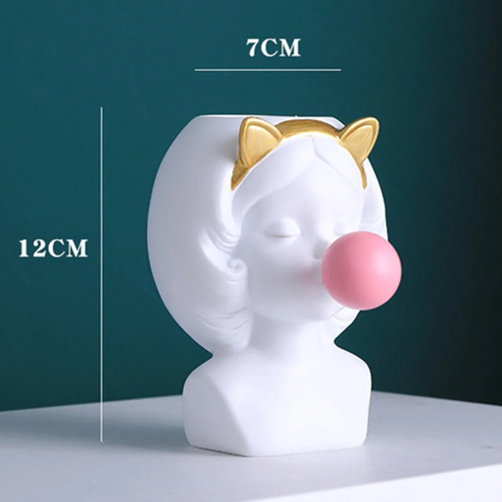 

Resin Flower Pots head Girl Blowing Bubbles Face Flower Vase Pen Brushes Holder for Succulent Plant Home Living Room Decoration