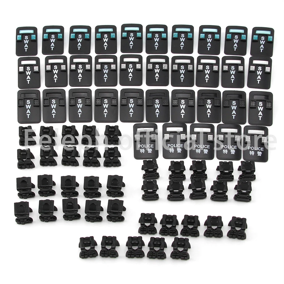 Черный корпус MOC, армированный щит, строительные блоки, серия, детали, спецназ, военная полиция, фигурки, аксессуары, модели, кирпичи, игрушки «сделай сам» для детей