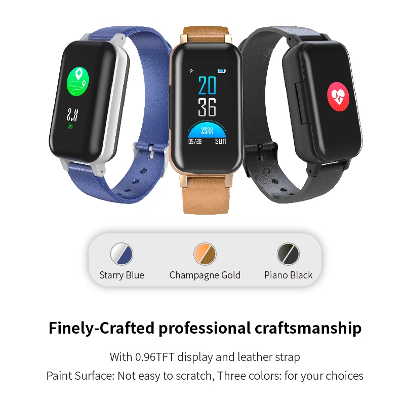 

T89 Bluetooth Headset Smart Watch Heart Rate Monitor Fitness Fashion Smart Wristband Sports Bracelet for IOS Android Phone