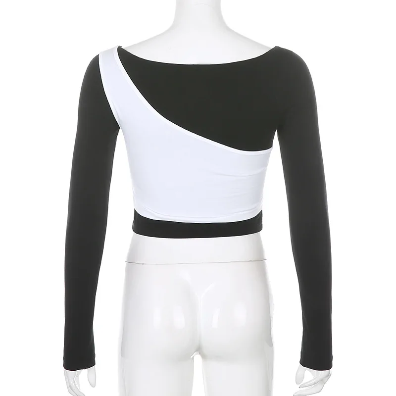 

Autumn fashion stitching fake two pieces of casual long-sleeved T-shirt women