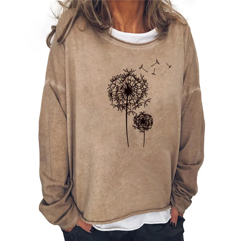 

Casual Dandelion Printing Female T shirt Loose Batwing Long Sleeve Tops Streetwear Spring Autumn New Women T shirt Top Pullovers