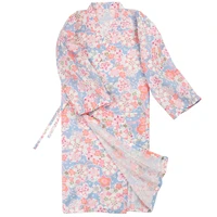 japanese kimono pajamas women cherry blossoms printed long robe cotton gauze sweat steamed nightgown spring and autumn