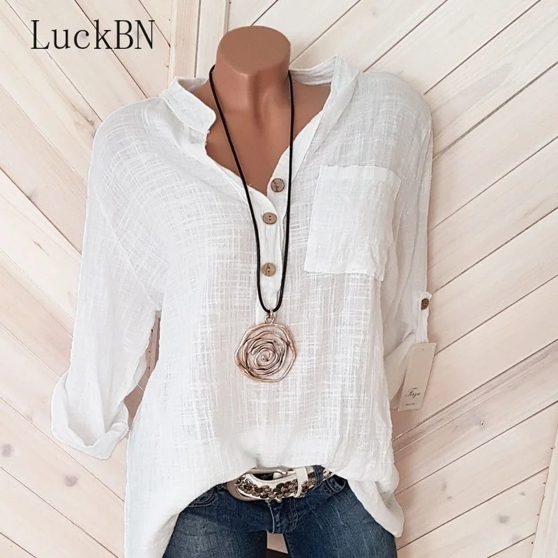 

Autumn Shirts Women Cotton Linen Blouses Button Up Shirts Fashion Casual Long Sleeve Spring Top Loose Shirt Tops Lady Blouse