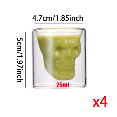 4pcs 25ml cups KHGDNOR череп Стекло Shot виски вина с украшением в виде кристаллов бутылка чашки 25 мл 75 мл 150ml 250ml прозрачные вина чашка для питья - Цвет: 4pcs 25ml cups