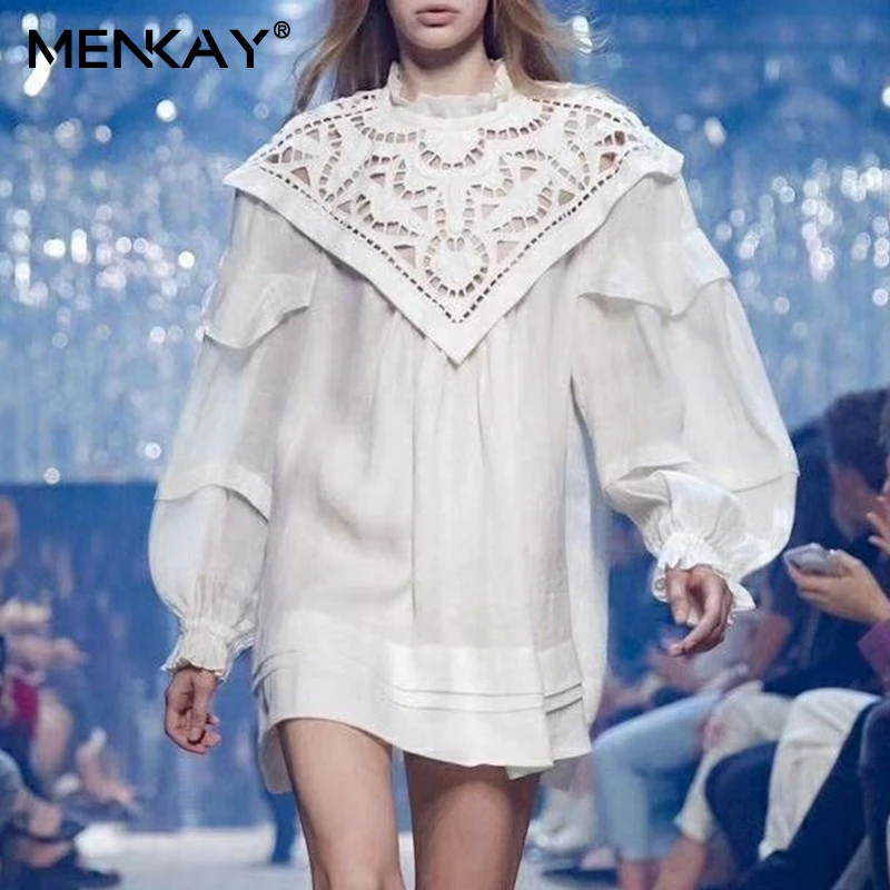 [MENKAY] элегантное женское платье с длинным рукавом фонариком женская одежда