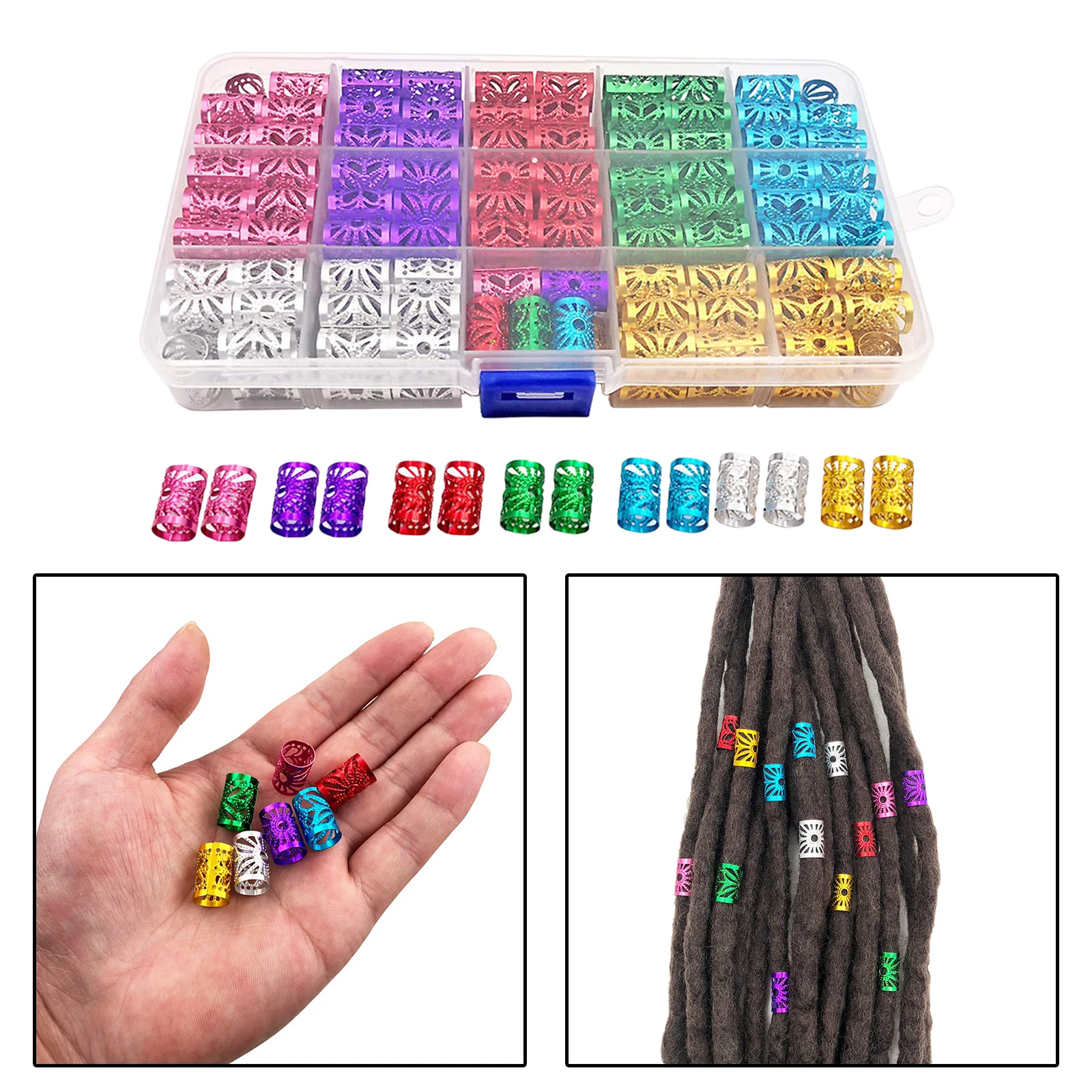 

170Pcs/Lot hair dread Braids dreadlock Beads adjustable cuffs clips for Hair accessories
