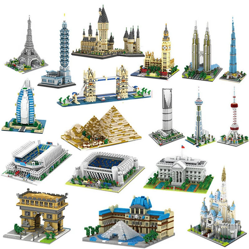 

DIY Мини Алмазные строительные блоки 3D микро архитектурные кубики башня Елизабет мост Пирамида Халифа Сидней опера дом
