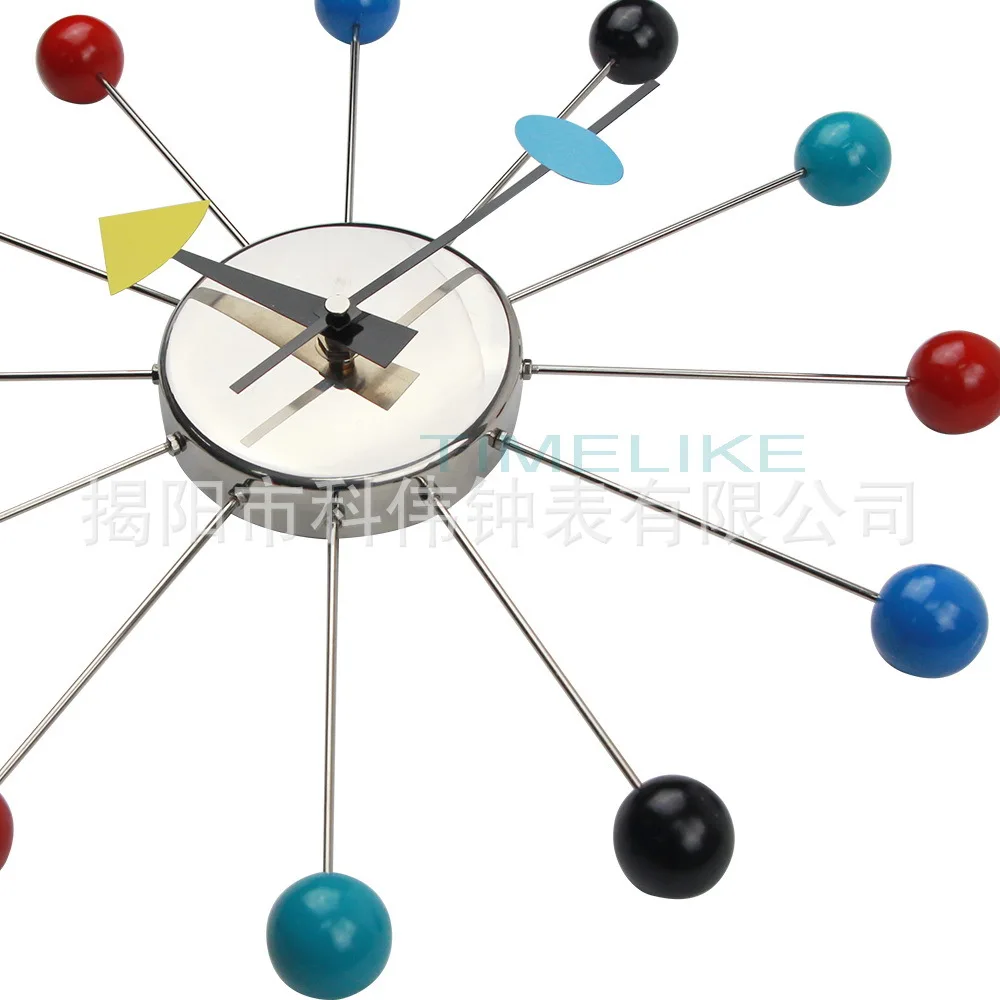 

Modern European style wall clock high-end wooden ball wooden fashion clock