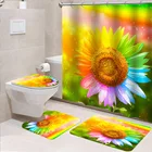Цветная занавеска для душа с 3D-принтом в виде подсолнуха, занавеска с красивыми цветами для ванной комнаты, коврик для унитаза, нескользящий коврик, набор для декора ванны