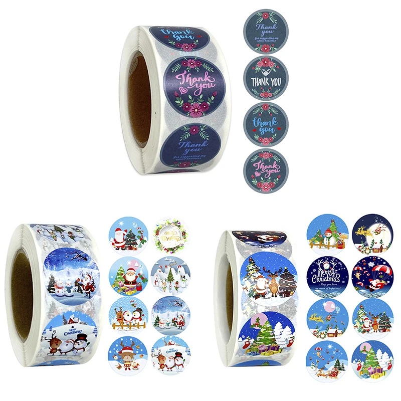 

500pcs/roll Merry Christmas Kraft Handmade Sticker Package Sealing Stickers