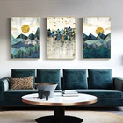 Скандинавский абстрактный геометрический пейзаж, Настенная Картина на холсте с изображением золотого солнца, Настенная картина, Роскошный декор для спальни