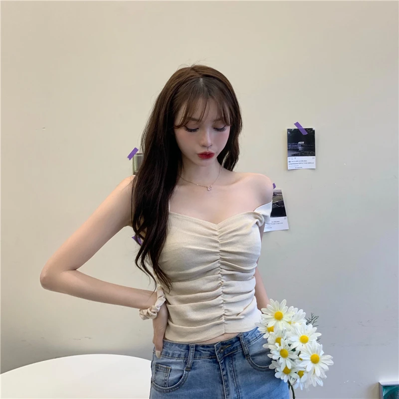 

Suit Inner Knitted Camisole Women's French Pleated Design Beautiful Back Sleeveless Outer Wear Tube Bottoming Top