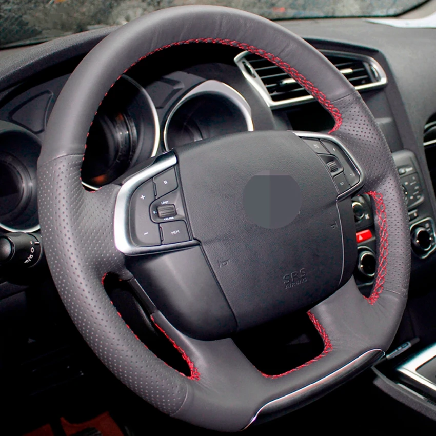 Черный чехол на руль из искусственной кожи ручной работы для Citroen C4 C4L 2011- DS4