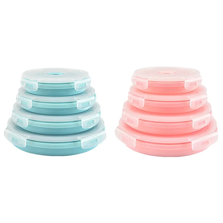 Caixas de Almoço Recipientes de Comida de Microondas Portátil Dobrável Silicone Rodada Lancheira Bento Box Cozinha Wb953 4 Pçs – Set