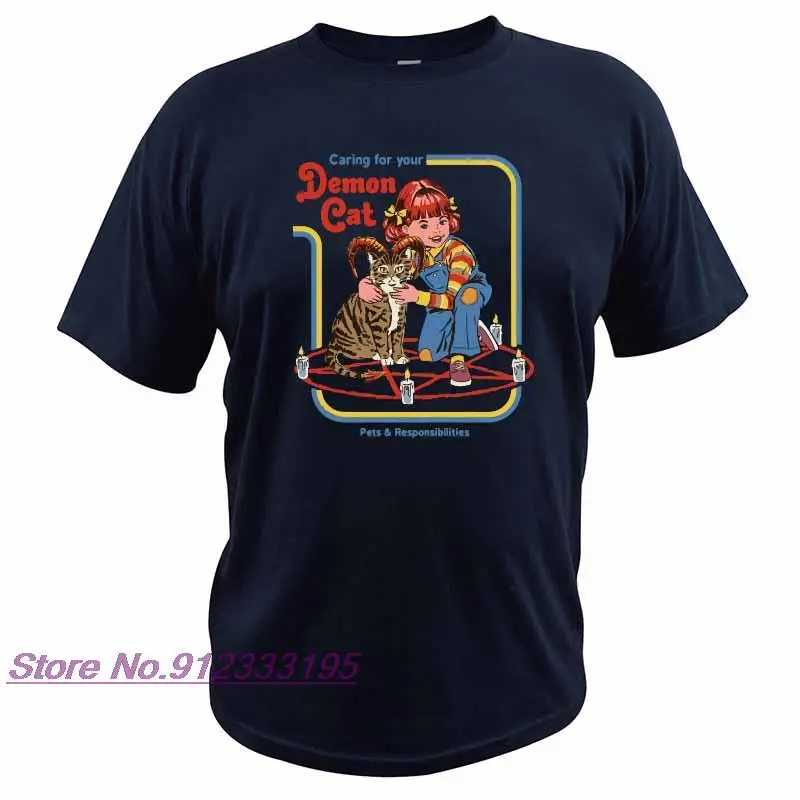 Caring For Your Demon Cat T Shirt Devil Halloween Tshirt 100% Cotton Soft Breathable Satan Retro Tee Tops