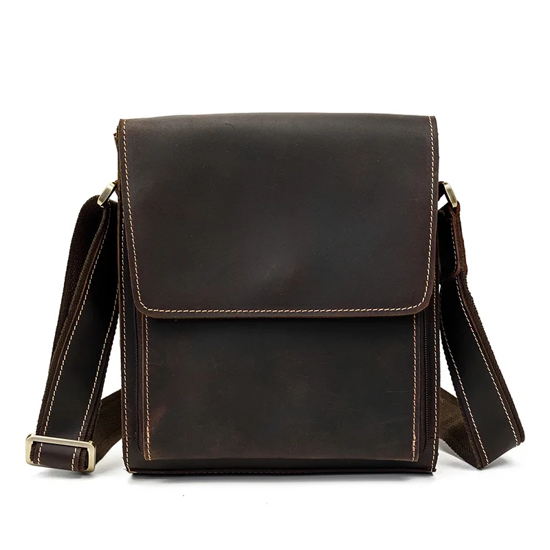 Men's Leather Shoulder Bag Natural Leather Crossbody Bag Luxury Cowhide Flip Shoulder Bag iPad