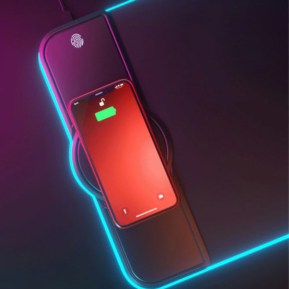 

Беспроводное зарядное устройство для телефона Qi RGB коврик для мыши 4*300*800 мм светящийся игровой коврик для мыши Коврик для мыши база для быст...