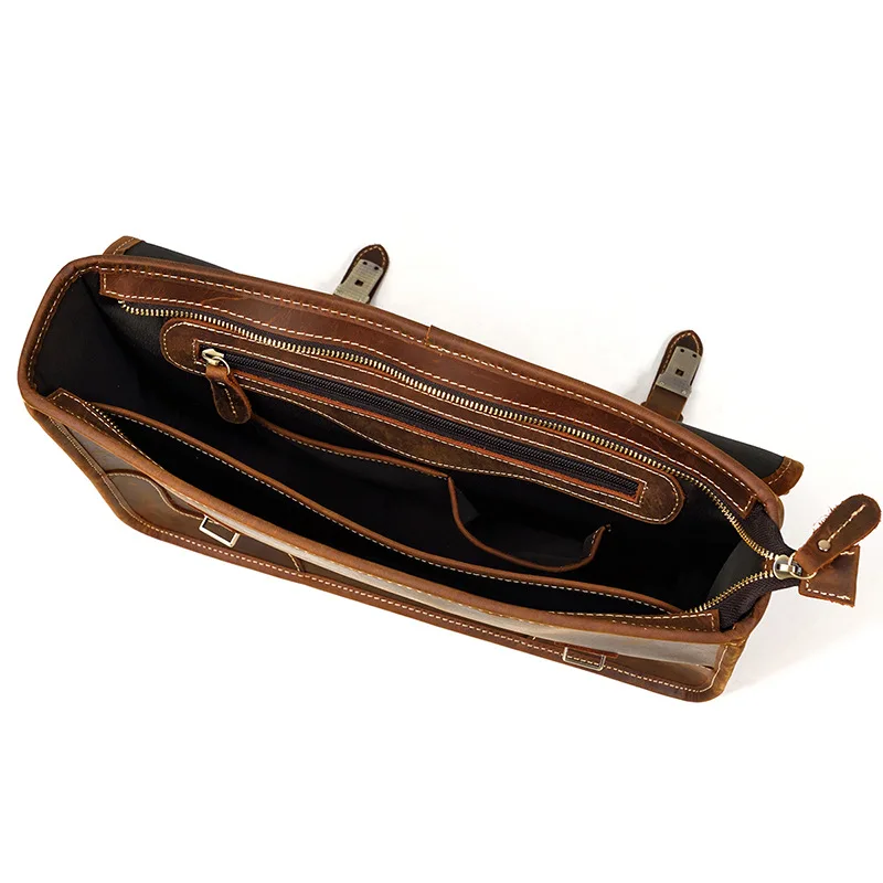 Luxury retro leather handbag men's cowhide business briefcase natural leather shoulder messenger bag
