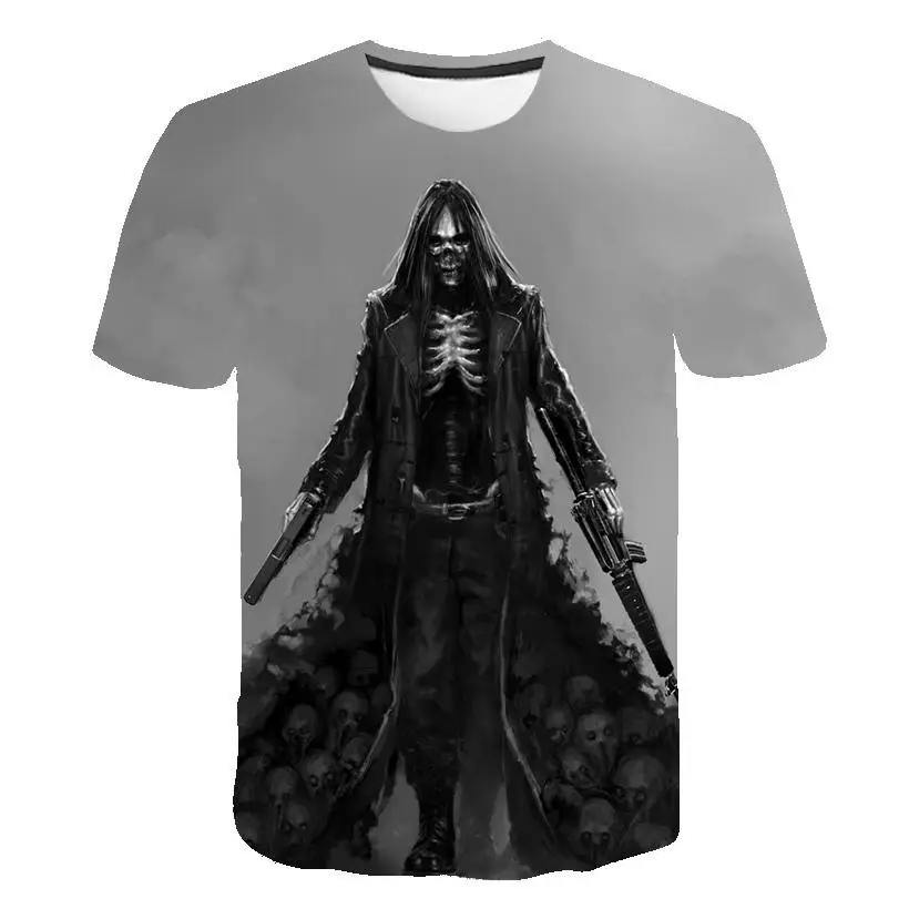 

Skull T Shirt Men Skeleton T -Shirt Punk Tshirt Gun T Shirts 3d Print T -Shirt Vintage Men Clothing Summer Tops Plus Size 6xl