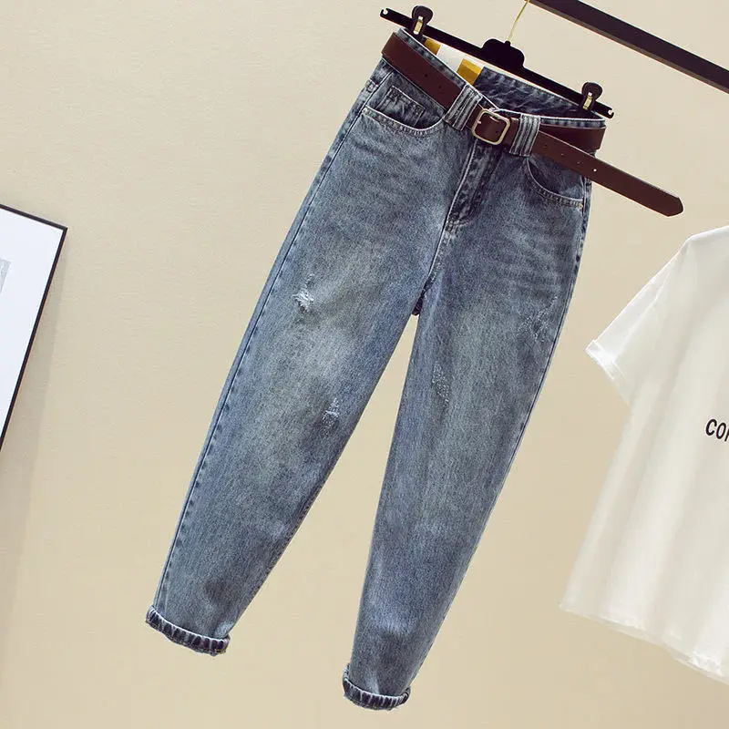 

New Style Autumn and Winter Jeans Women's High-waisted Loose-Fit Korean-style Straight-Cut Capri Harem Pants
