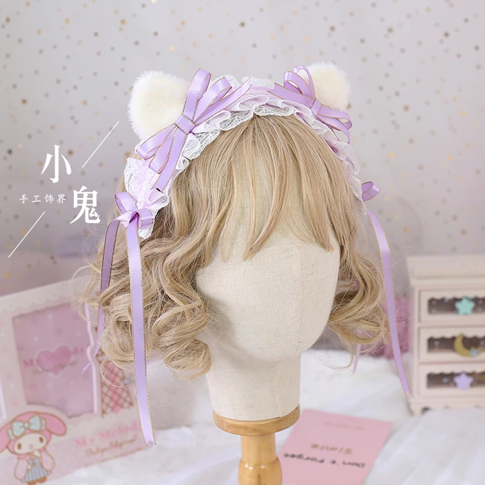 Высокое качество ручная работа японский стиль милый бант кошачьи ушки KC повязка