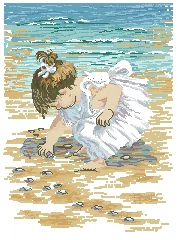 

MM Counted Cross Stitch Kit Fan blowing a fan Handmade Needlework For Embroidery 14ct Cross Stitch Little girl on the beach