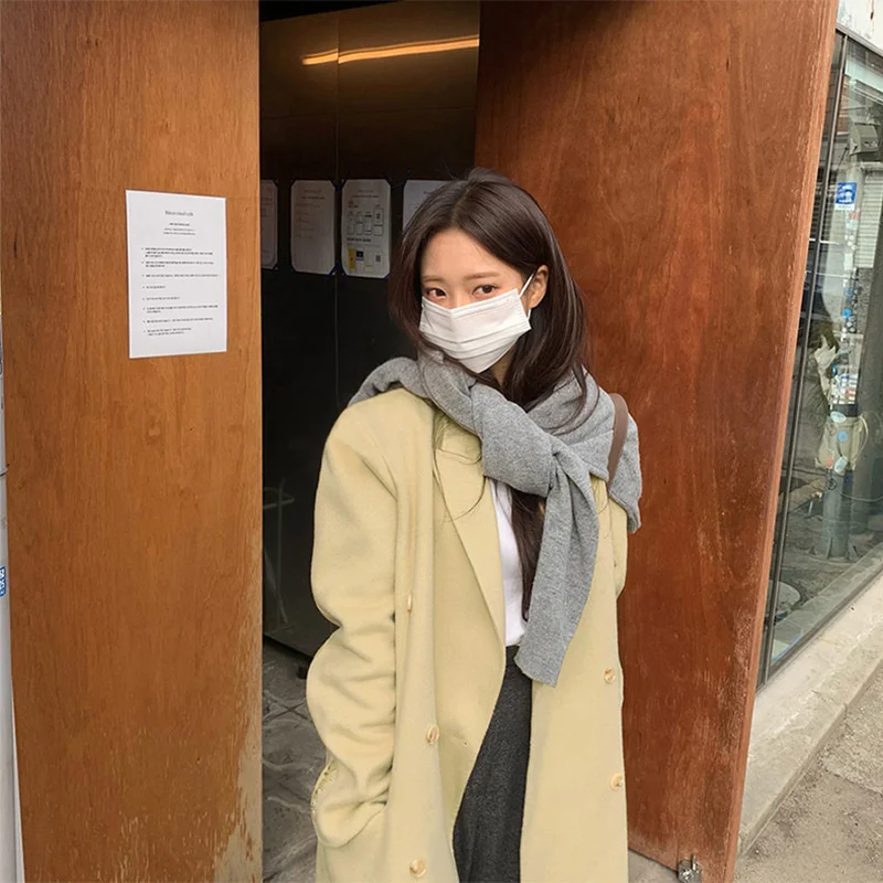 

Женское двубортное пальто SHZQ, корейское зимнее свободное Черное длинное пальто ручной работы из 2021 шерсти, повседневное шерстяное пальто, н...