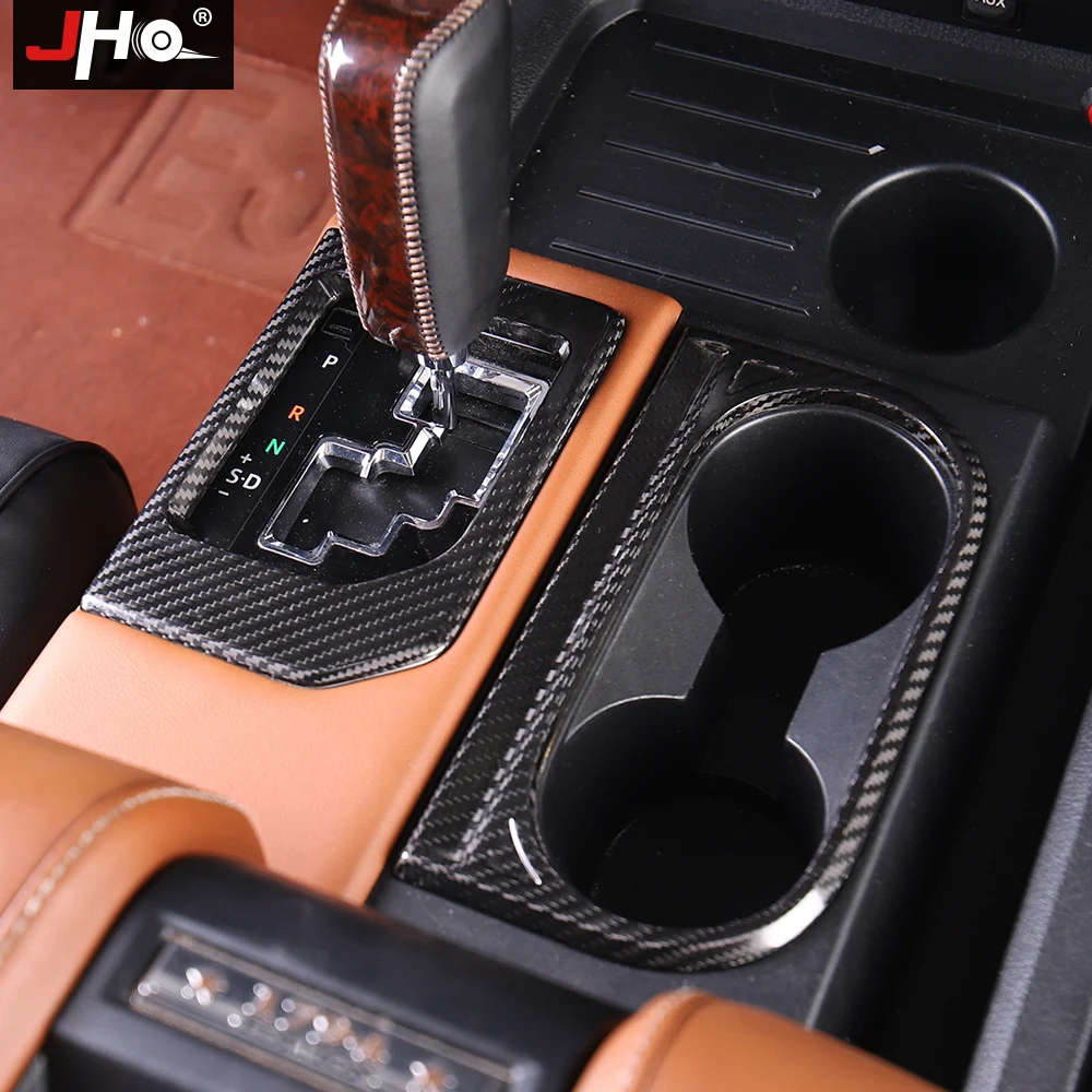 

JHO REAL Carbon Steering Wheel Gear Shift Cup Holder Panel Overlay Cover Trim For Toyota Tundra 2014-2020 2019 2018 Accessories