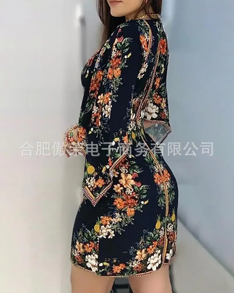 

All over printed deep V dress dresses women summer dress plus size clothing for women