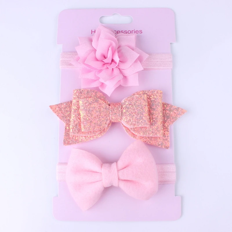 3 шт./лот для новорожденных девочек эластичный Цветочный бант шикарная повязка на голову для детей обтягивающая эластичная резинка для волос с блестками аксессуары для волос - Цвет: 1-4