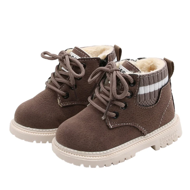 

Children's PU Leather Boots Girls' Leather Short Boots Bottes Enfant Boy Girl Vogue Thick Plush Kids Botas Causal Shoes