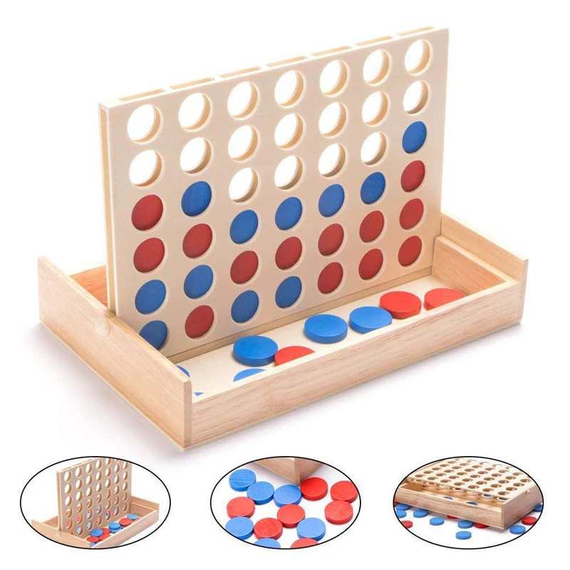 

New Line Up 4 Classic Family Board Four in A Row Wooden Bingo Game Toy Fun Educational Toy for Kids Children Boys Girls Gifts