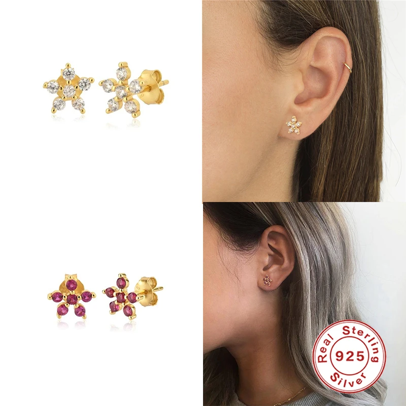 

100% S925 Sterling Silver Waterdrop Earring Luxury Bling Colored Crystal Stud Earrings For Woman Girl Ladies CZ Brincos Jewerly