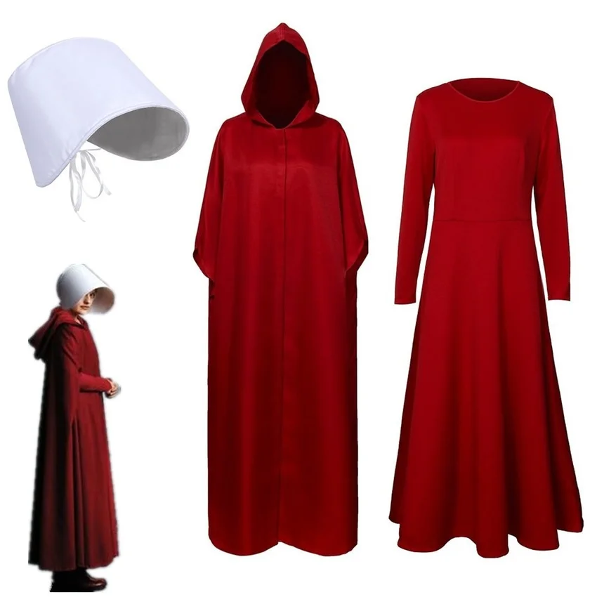

Handmaid Offred The Handmaid's Tale Cosplay Costume Women Robe Cape Long Sleeve Dress White Hat Halloween Carnival Party Props