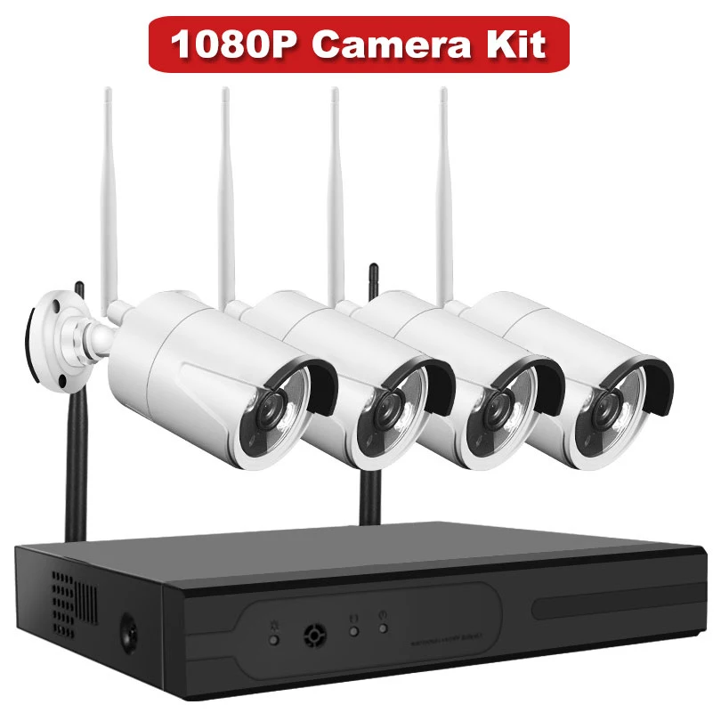 Wheezan камера система видеонаблюдения Wifi 4CH 1080P NVR комплект беспроводной водонепроницаемый ночного видения умный дом видео наблюдения комплект ip-камер - Цвет: Бежевый