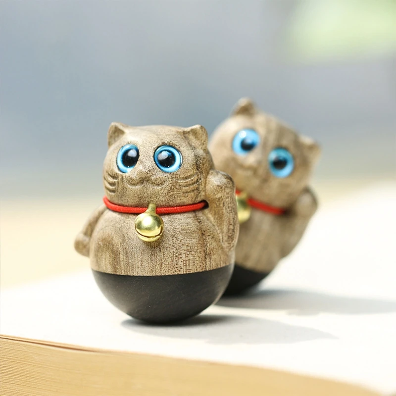 Cute Tumbler Lucky Cat Miniature Cats with Bell Figurine Desktop Crafts for Home Outdoor Garden Bonsai Tabletop Decor | Дом и сад