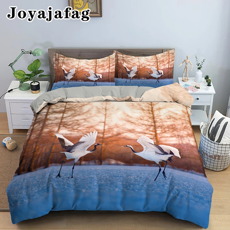 

Japanese Element Crane Bird Bedding Set Queen King Size Duvet Cover With Zipper Closure Bed Sets Quilt Covers Bedclothes