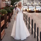 Свадебное платье LORIE с буфами из фатина, кружевное свадебное платье с длинным рукавом и V-образным вырезом, платье невесты, скромное свадебное платье