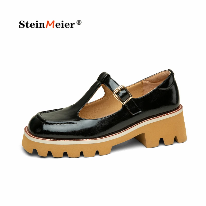 

Women Flat Shoes 2022 Genuine Leather Pearl Flats Platform Brogues Ladies Autumn Woman Gladiator Flat Rubber Sole Shoes